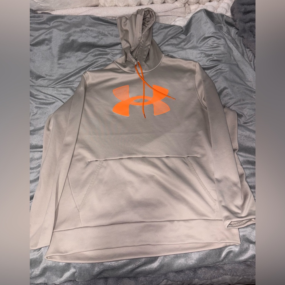 Under Armour Khaki Hoodie with Bright Orange Logo